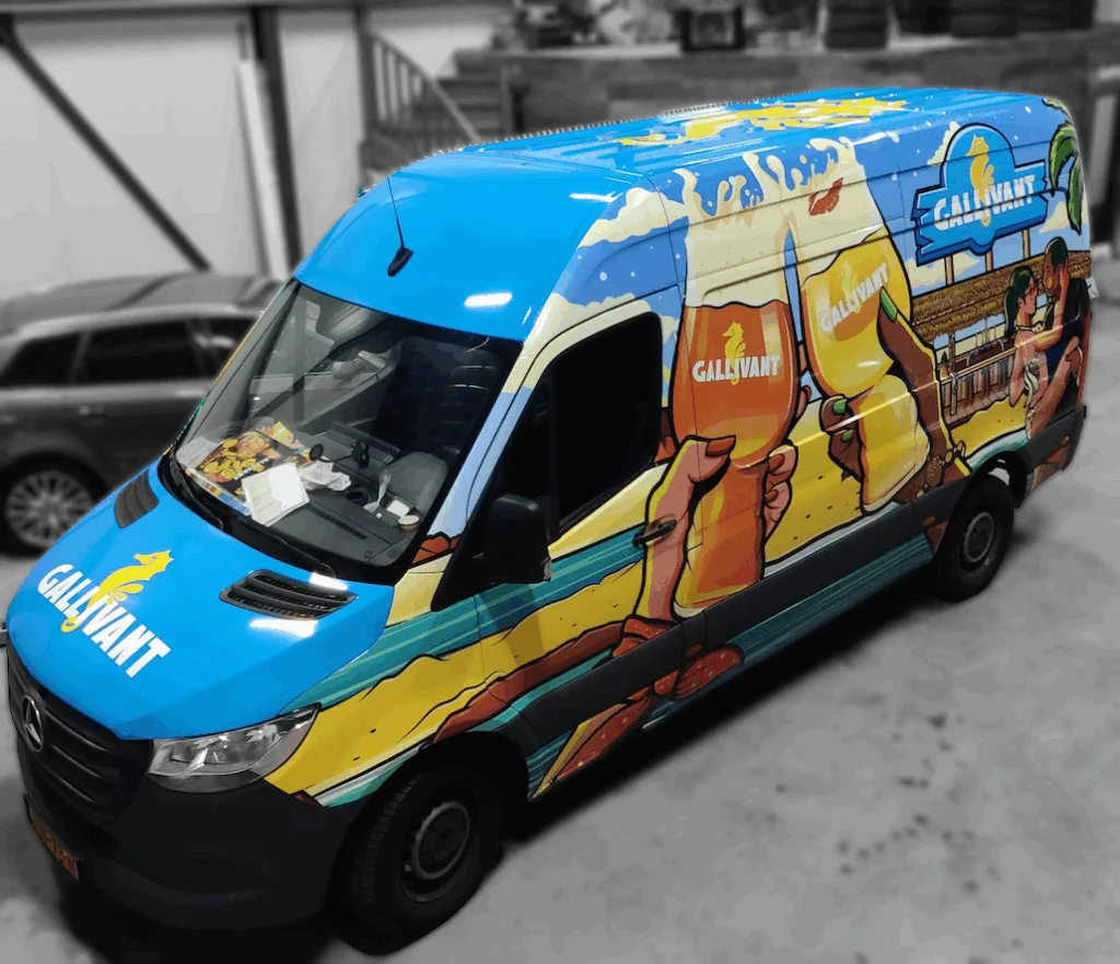 gallivant, signklus, bedrijfsreclame, voertuigbelettering, bus reclame, carwrap